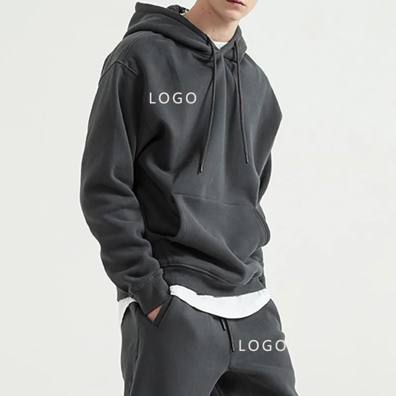Men's Plus Size Windproof Oversize Hoodie Sweatshirt Jogger Gym Crop Top Custom Logo Two-Piece Sets Quick Dry Tracksuits Pants