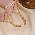 Dreamshow Non Tarnish Stainless Steel Pearl and Gold Chain Necklace Jewelry 18K Pvd Gold Plated Bead Chain Necklace