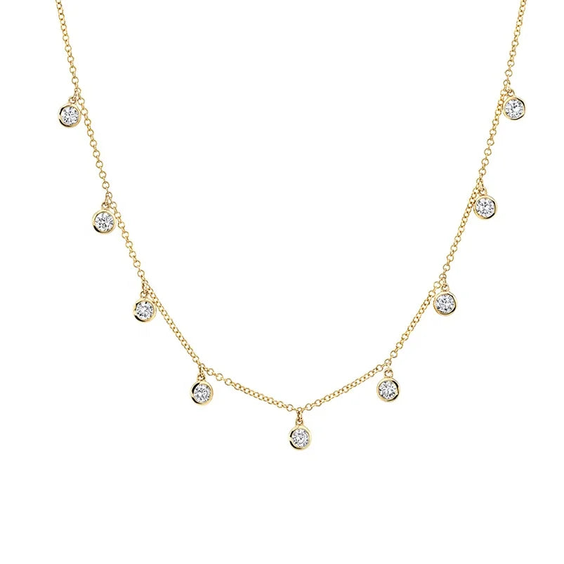 Gemnel Costume Women Jewelry Gold Plated Zircon Bezel Chandelier Necklace Women