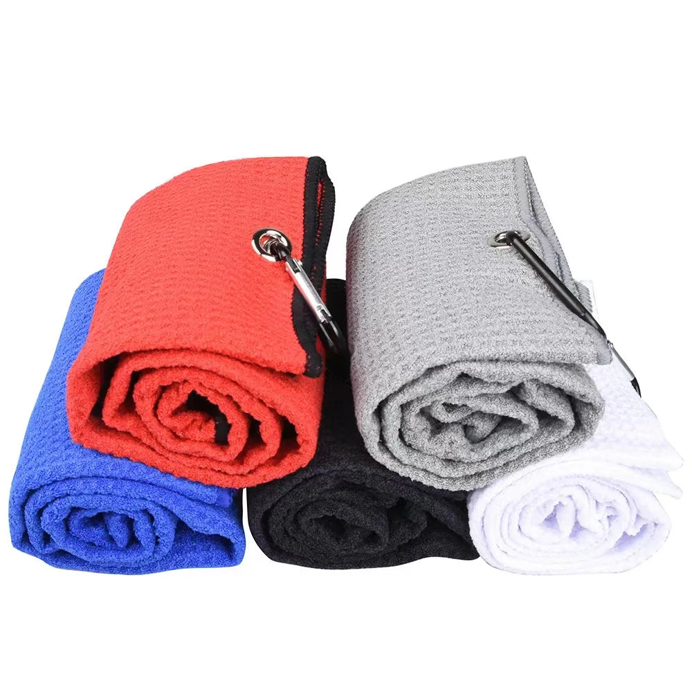 Wholesale Custom Logo Quick Dry Tri-fold Microfiber Waffle Carabiner Golf Sports Towel 40*60CM Rally Towel