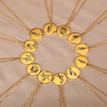 Gold Plated Round Pendant Necklace Glossy Stainless Steel Necklace Creative 12 Zodiac Necklace for Women Men