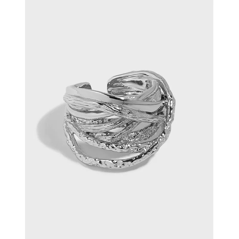Vintage Design 18k Gold Plated Textured Layered Ring S925 Sterling Silver Multi-layered Ring