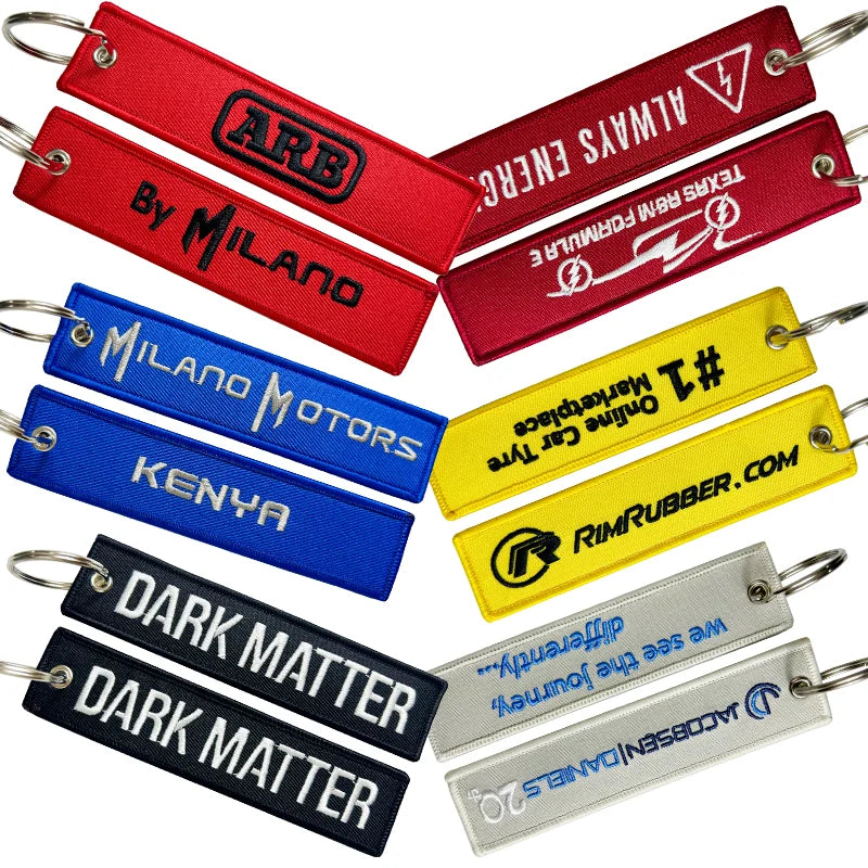 New Product Ideas 2024 Embroidered Fashion Logo Design Letters  Key Chain Custom Fabric Embroidery Jet Key Tags Bank Keychain