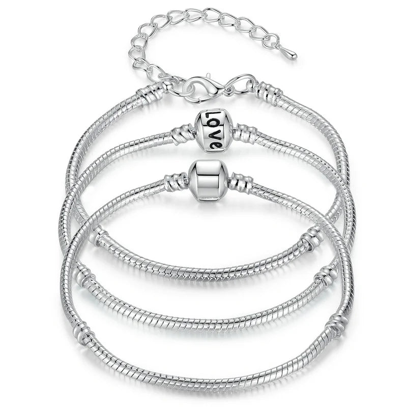 5 Style Silver Color LOVE Snake Chain Bracelet & Bangle 16CM-21CM