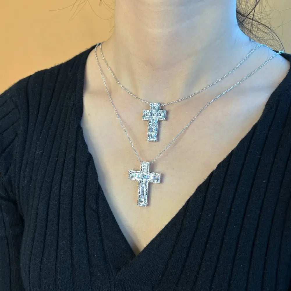 Hot Sale Sterling Silver Luxury Christian Cross Inlaid Diamond Delicate Necklace