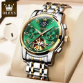 OLEVS Automatic Mechanical 6617 Men Watch Tourbillon Moon Phase Stainless Steel Business Luminous Waterproof Date Wrist Watch