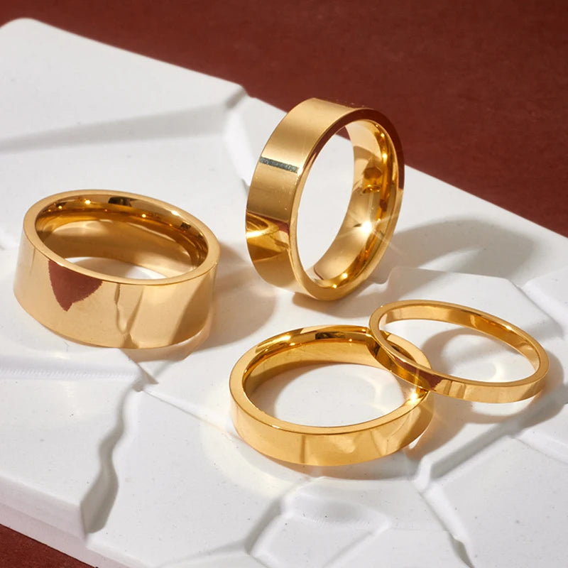 Wholesale Certified Gold Plated 316L Stainless Steel 18K Gold Plated High Polished 6mm Wide Line Gloss Hoop Finger Ring Women