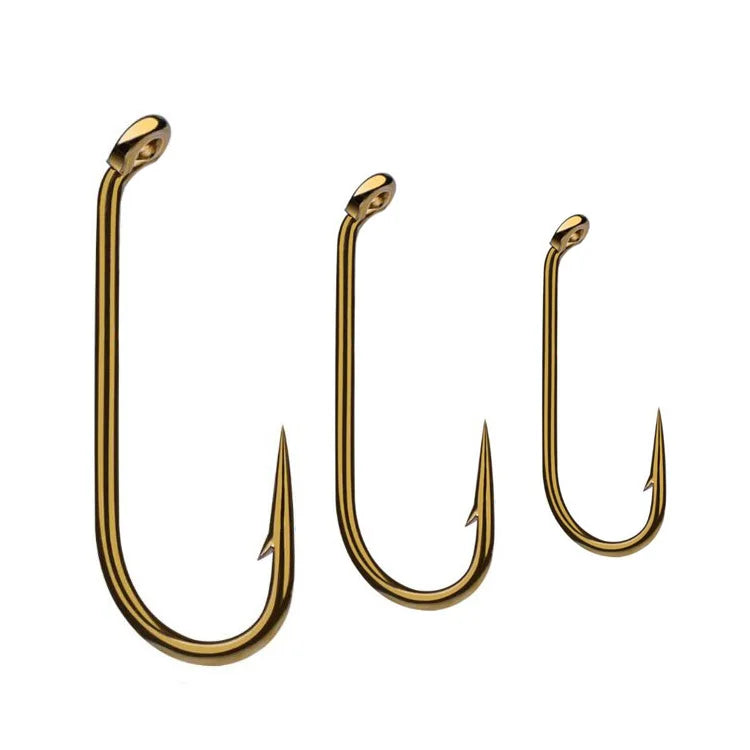 WEIHE  200pcs/bag 8# 12# 14# 16# Falculate Isene Golden Fly Fishing Hooks with Barb for Saltwater