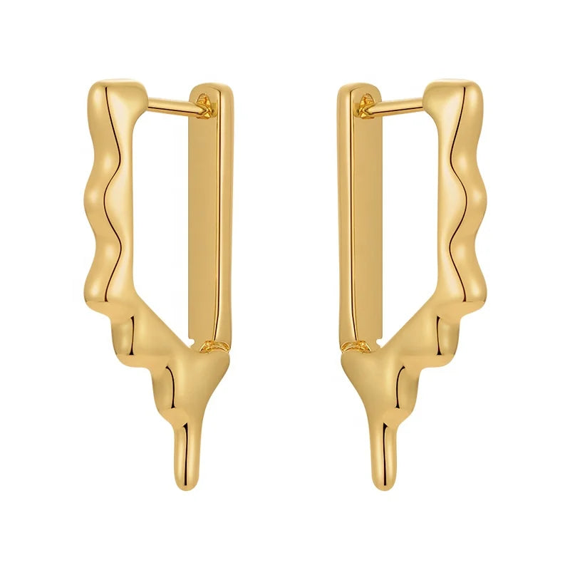 Original Design 18K Gold Plated Brass Jewelry Irregular Fold for Women Piercing Hoop Earrings E221400