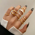 Hot Selling Twist Chain Finger Resin Rings Set Gold Plated Open Pearl Rings for Women Jewelry
