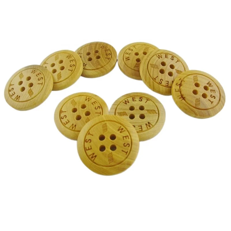 Customizable 4-Hole Flatback Wood Buttons with Laser Technique Natural Fancy Logo Personalized Button Type