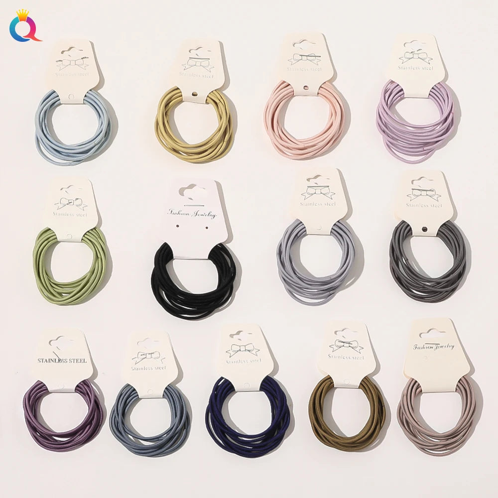 QIYUE 10 Piece Small Thin Hair Tie  Elastic Band Women Hair Ponytail Holder