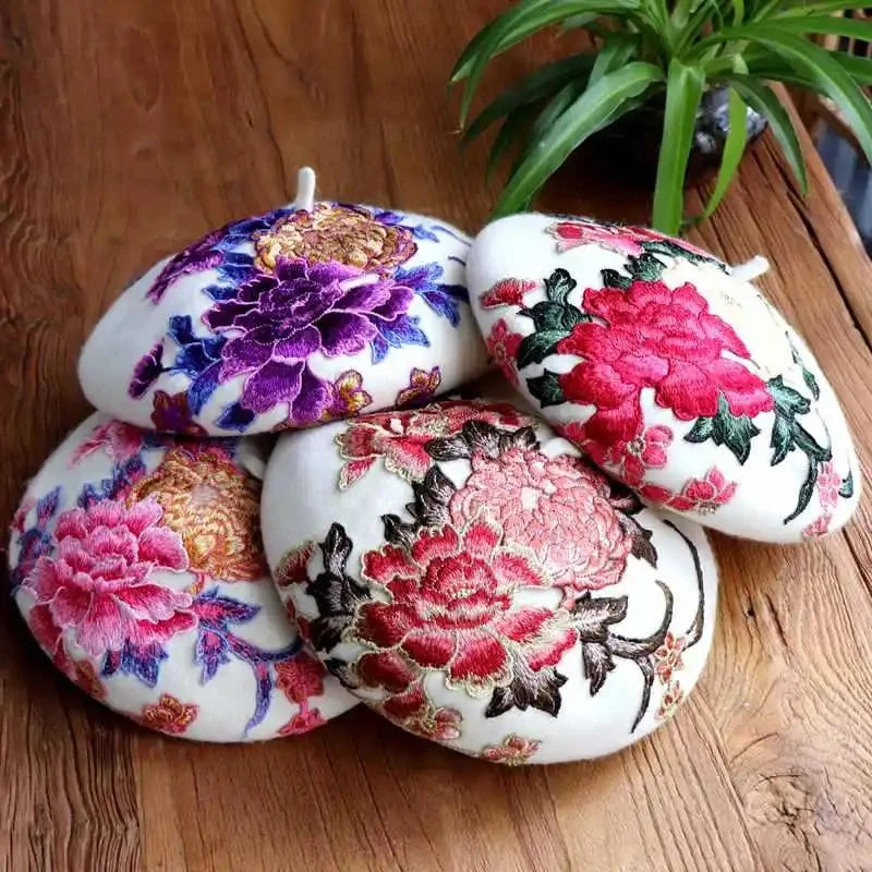 Custom Printed Embroidery Flower Wool Berets Cap Winter Warm Casual Adult Fashion Plain Fleece for Daily Business Beach Party