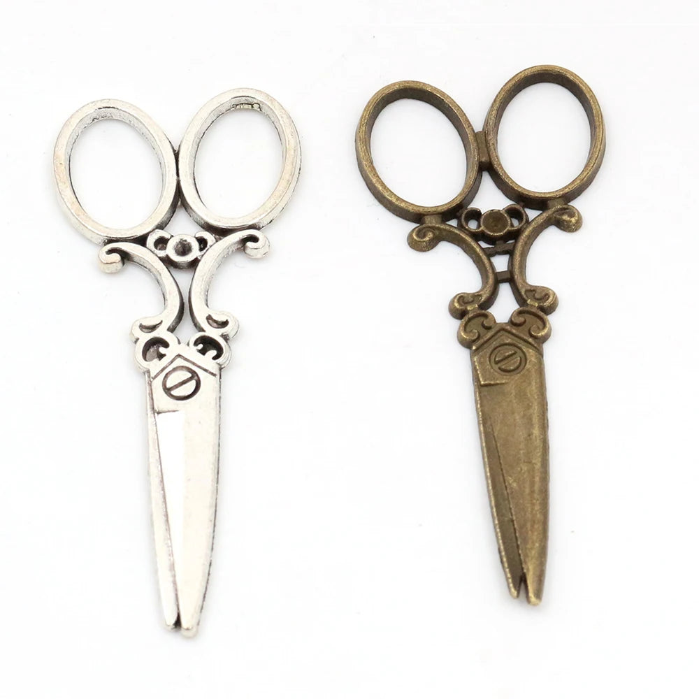 6pcs/lot 60x25mm Bronze Antique Silver Plated Scissors Handmade Charms Pendant:DIY Jewelry Making Findings for Bracelet Necklace