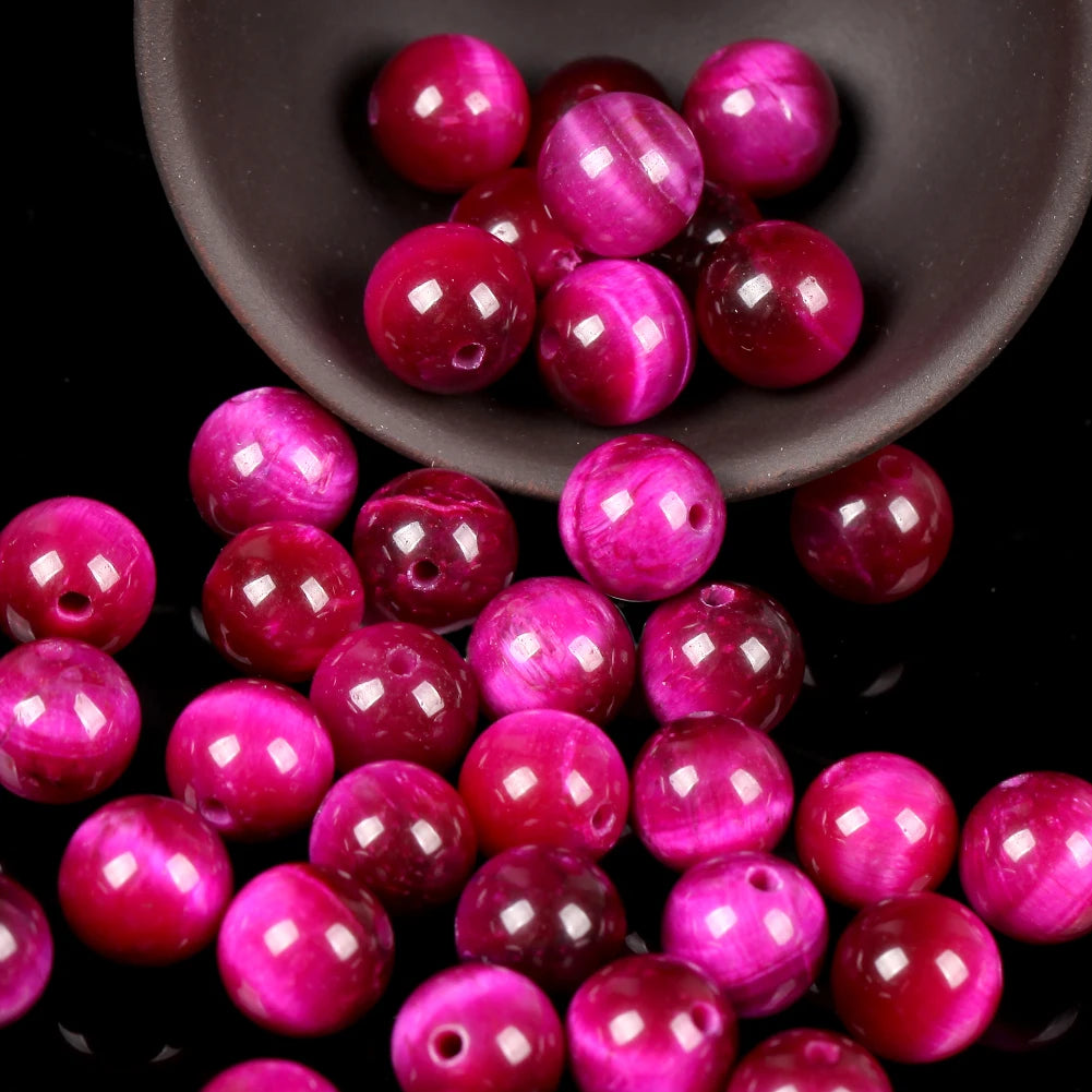 Fashion Natural Fuchsia Tiger Eye Gemstone Round Loose Stone Beads for Jewelry Making Findings DIY Bracelet Necklace Wholesale