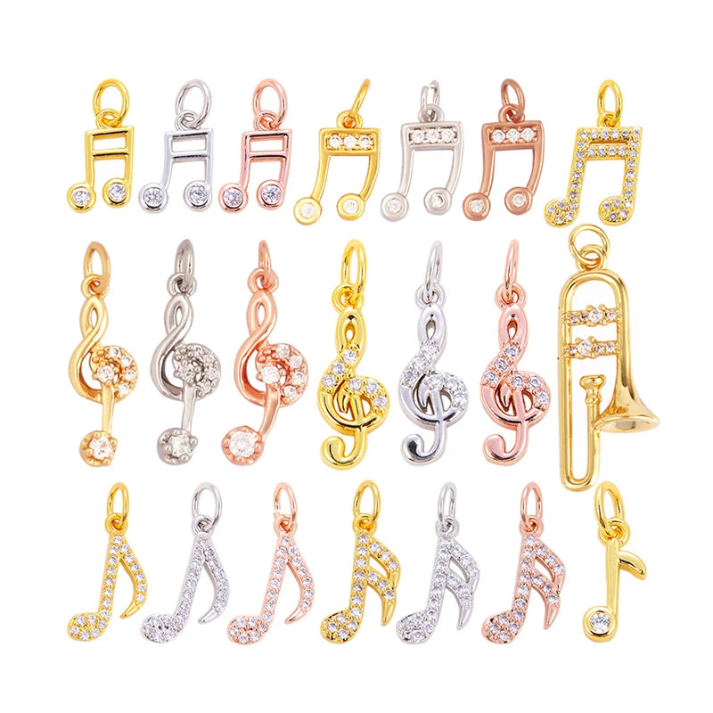 Cute Musical Note Zircon Charm PendantMinimalism Brass 18K Gold Plated Silver Jewelry Findings Handmade Necklace Supplies M33