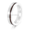 POYA 6mm White Flat Ceramic Galaxy Sandstone Wood Inlay Ring Trendy Wedding Engagement Party Anniversary Gift for Men Women