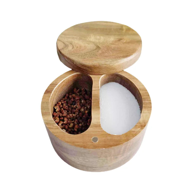 Online Hot Selling Rich Homelife RZ-STB-129 Eco-friendly Two Compartment Acacia Wooden Salt Box with Lid Hand Wash Only