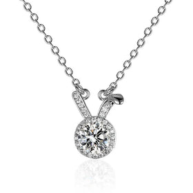 Somen 925 Sterling Silver Rabbit Shape Necklace Women Modern Moissanite Necklaces Silver Ladies Diamond Necklace Christmas Gift