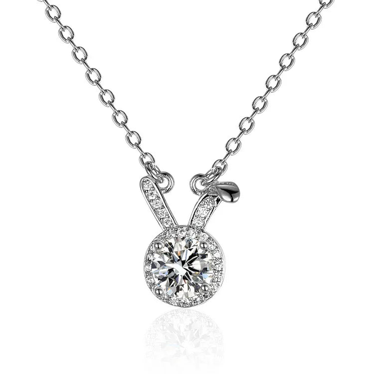 Somen 925 Sterling Silver Rabbit Shape Necklace Women Modern Moissanite Necklaces Silver Ladies Diamond Necklace Christmas Gift
