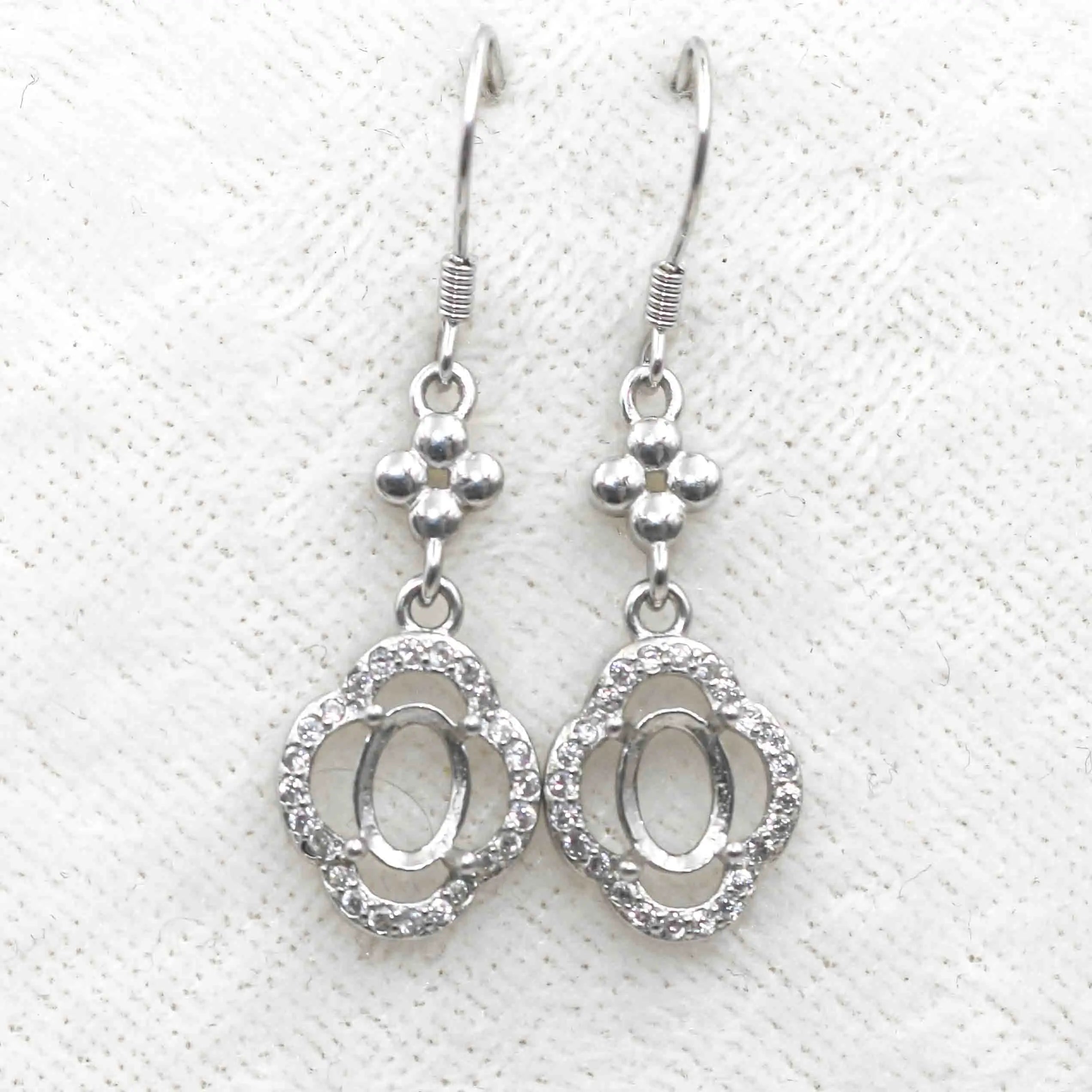 Sterling Silver 5*7mm Semi Mount Hook Earrings Empty Support Blank Claws Setting S925 Base Without Center Stone for DIY Inlay