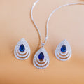 Elegant Earrings and Necklace Ladies Blue Cubic Zirconia Stone Teardrop Fashion Party Jewelry Set for Girls Women Daily Wear