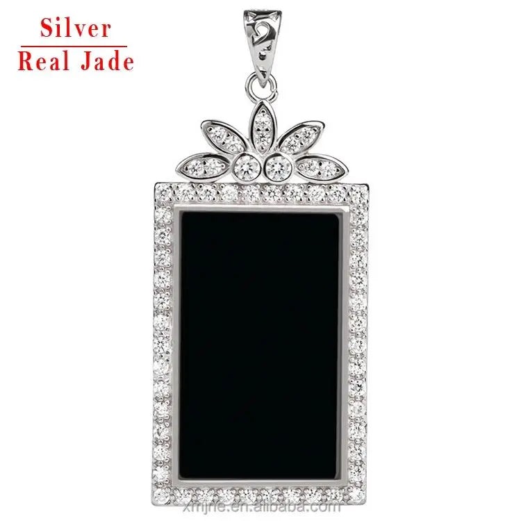 S925 Silver Inlaid Natural Ink Emerald Grade a Jadeite Ink Jade No Matter Brand Translucent Jade Pendant Simple Women's 6