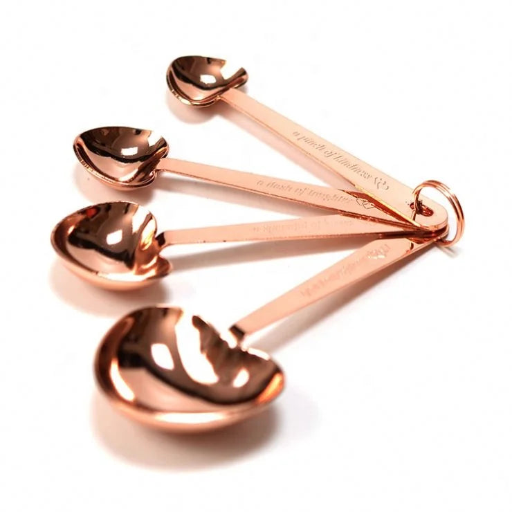 Wholesale Stainless Steel Heart-shaped 4 Pcs Rose Gold Measuring Spoons Tool Set
