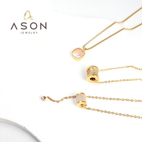 Ason Hot Sell Fashion Jewelry Stainless Steel Temperament Women Jewelry Necklace 18K Gold Plated Bulk Designs Shell Necklace