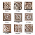TaiLai Art Wall Decor Solid Wood Carved Applique Square Door Medallion Rubberwood Square Floral Panel Furniture Decorative