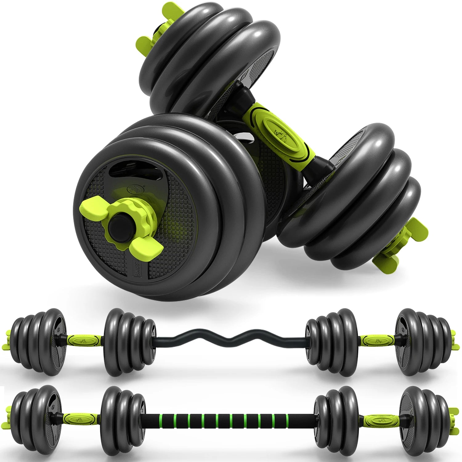 PINJIAN Cross Fit Rubber Coated Adjustable Gym Equipment Cement Barbell and 30kg Dumbbell Set Logo
