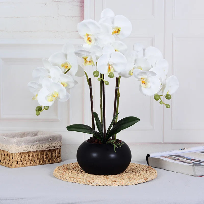 Nordic Simulation Plant Long Branch Phalaenopsis Orchid Potted for Home Living Room Decoration Flowers