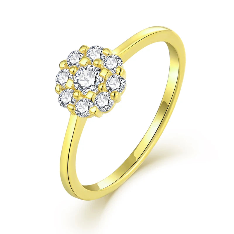 YH JEWELLERY Wholesale Custom 14k 18k Gold Plated 925 Sterling Silver Flower Design Round Shape White Zircon Ring