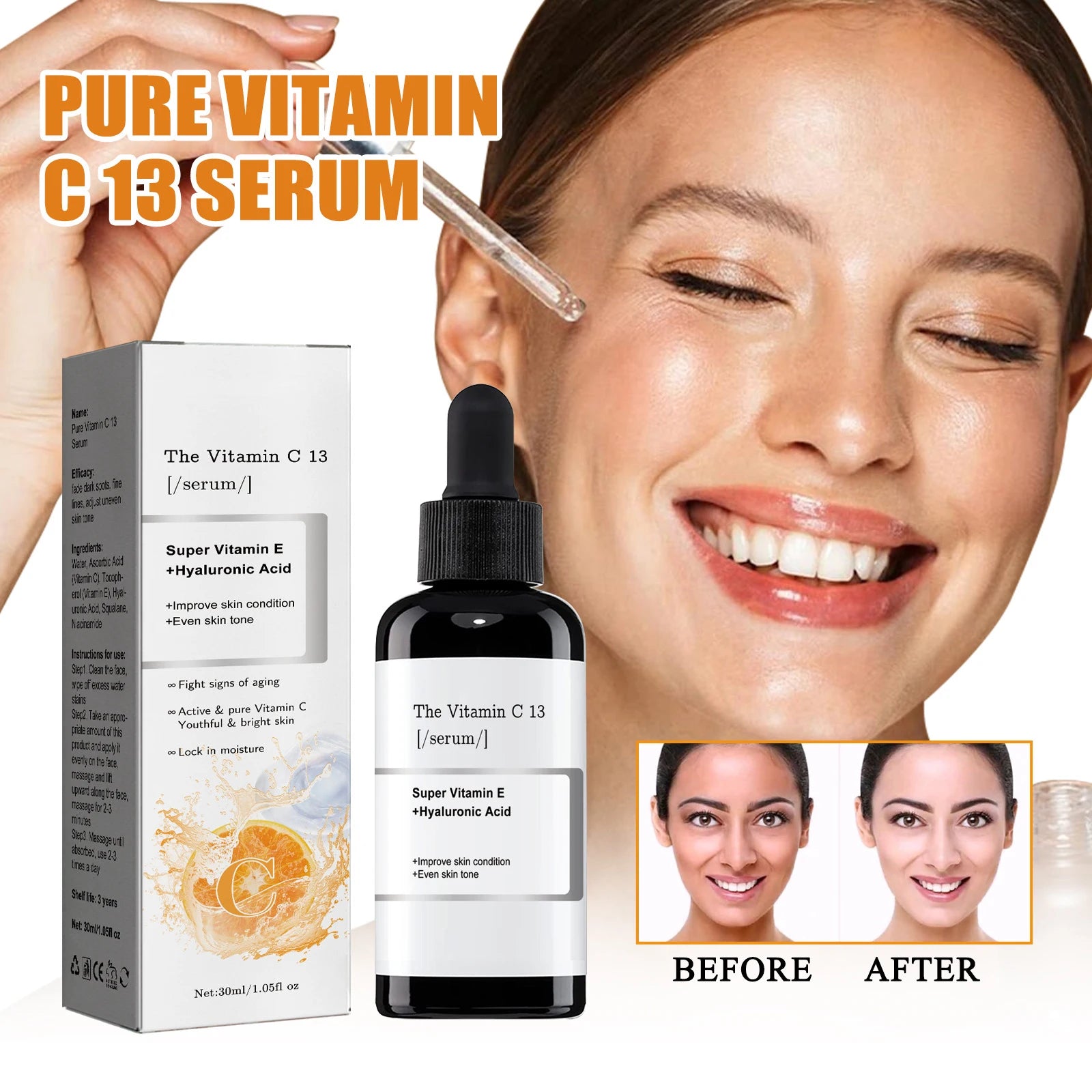 Pure Vitamin C 23% Serum with Vitamin E & Hyaluronic Acid Brightening & Hydrating Facial Serum