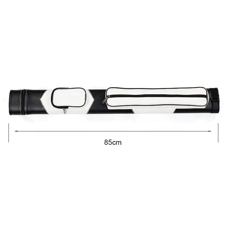 White and Black 2B2S 1/2-Pc 4-Hole Leather Cue Case Bag for Snooker & Billiards with Holding Function