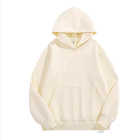Unisex 500g Fleece Cotton Hoodie Warm Puff Embroidery 3D Print Solid XS Size No String Pullover for Men