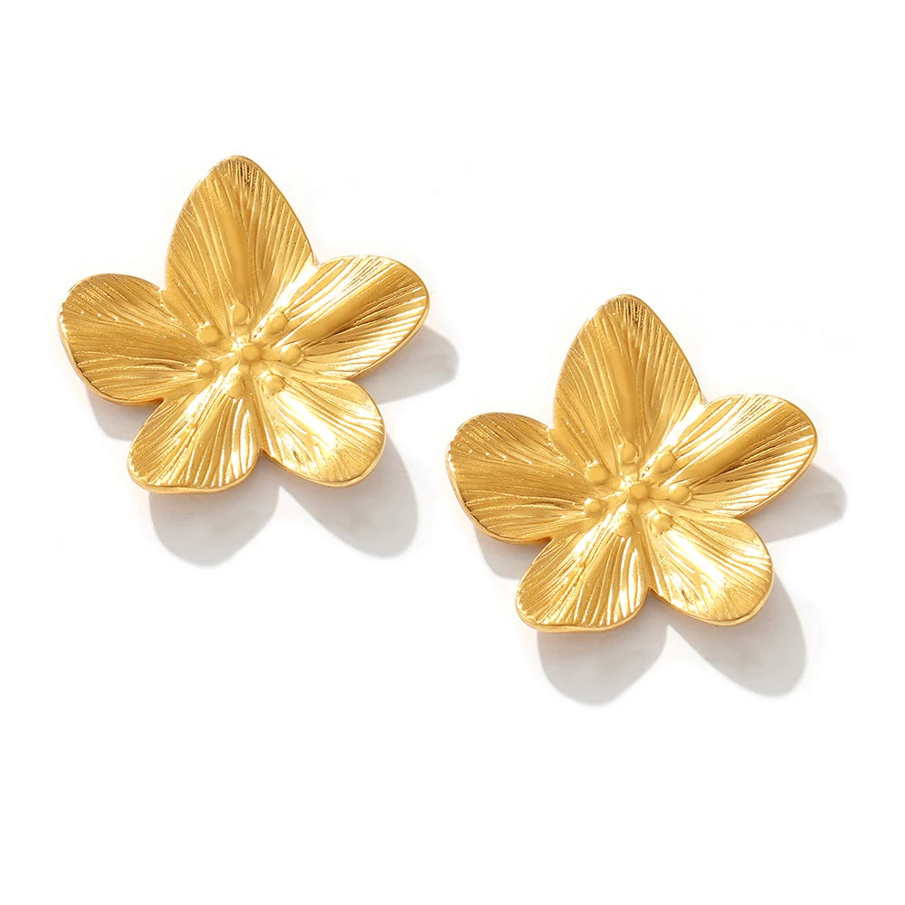 Fashionable Trendy Durable Waterproof  Stainless Steel Flower Stud Earrings for Women Daily Wear Party Casual Fashion Accessory