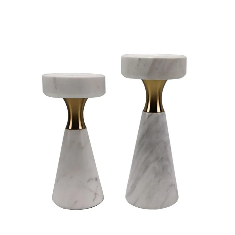 Wholesale Cheap Home Decor Accessories Luxury Wedding Marble Stone Candle Holder for Decoration Gold Plated Brass Candle Holder