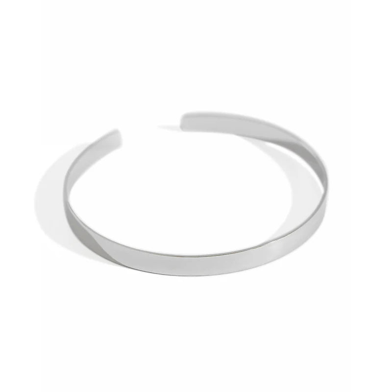 Silver Jewelry 925 Bracelet Korean Polished Geometric Bracelet Width 5mm Plain Surface Minimalist Openings Pearl Bangle