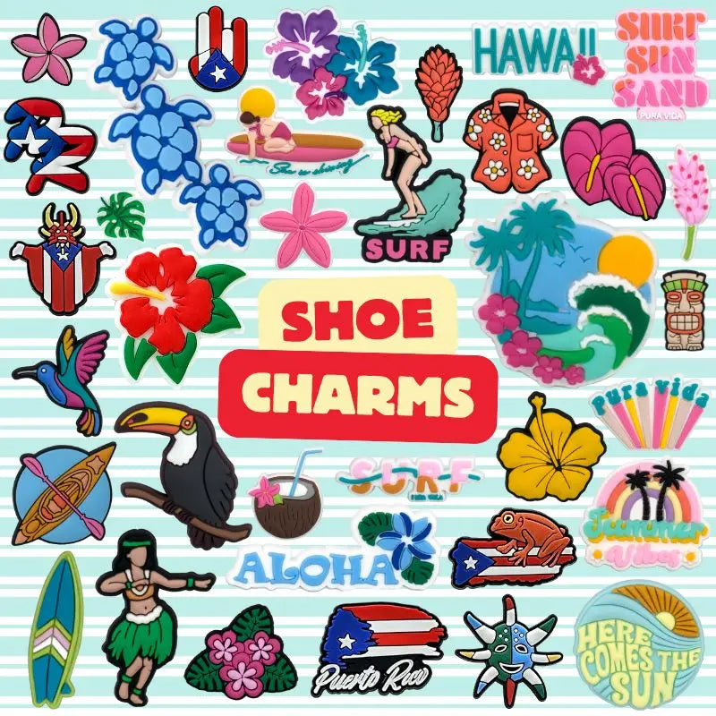 Wholesale Popular Hawaii US PVC Rubber Shoe Charm Decor Colorful Summer Shoe Buckle for Outdoor Holiday Clogs Set