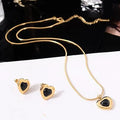 RisingMoon Fashion 316L Stainless Steel Earrings 14K 18K Gold Plated Necklace Black Heart Pendant Set Enamel Jewelry Sets Women
