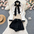 Autumn Romantic 2 Piece Set for Women Bandage Crop Top and High Waist Pleated Dress Set Clothing Wholesale