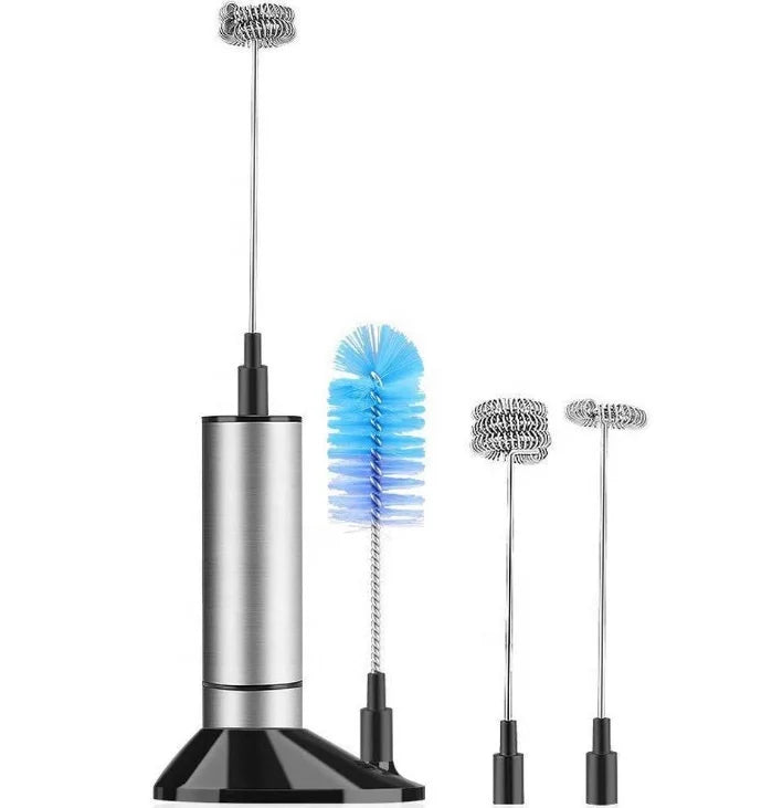 Automatic Top Grade Coffee Cappuccino Mixer Whisk Handheld Milk Frother Set with Stand & Brush