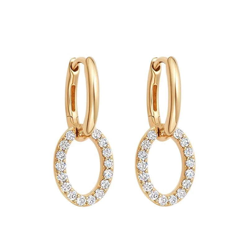 Gemnel Elegant Laid-back Luxury Jewelry Bright Real Gold Plated Earring Oval Zircon Charm Delicate Hoop Earring