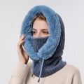 Winter Knitted Fur Hat Mask Set Women Warm Outdoor Ski Windproof Cap Thick Siamese Scarf Collar Thick Plush Hat