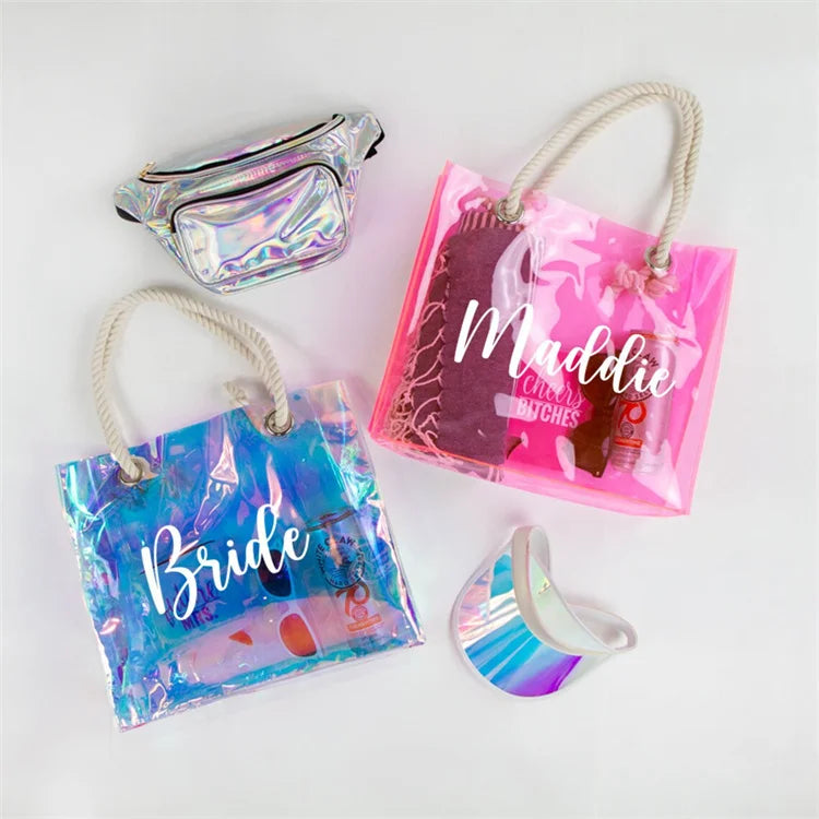 Fashion Large Clear PVC Zipper Closure Makeup Bag Colorful Transparent Shopping Bag with Own Logo