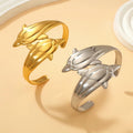 Fashion Unisex Summer Ocean Beach Stainless Steel Wholesale Jewelry Waterproof 18K Gold Plated Dolphin Open Cuff Bangle Bracelet