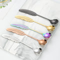 Wholesale Factory Feather Shape Fruit Fork Metal 304 Stainless Steel Coffee Dessert Spoon for Home Hotel Restaurant Use Cathylin