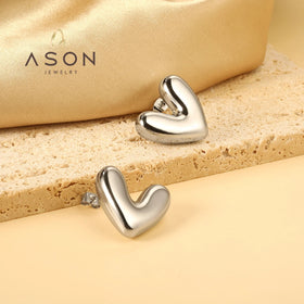 Ason Fashion Jewelry Popular Earrings Wholesale Bulk 18K Gold Plated Stainless Steel Irregular Heart Stud Earrings for Women