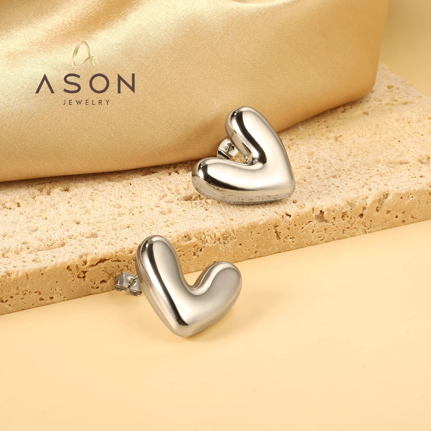 Ason Fashion Jewelry Popular Earrings Wholesale Bulk 18K Gold Plated Stainless Steel Irregular Heart Stud Earrings for Women